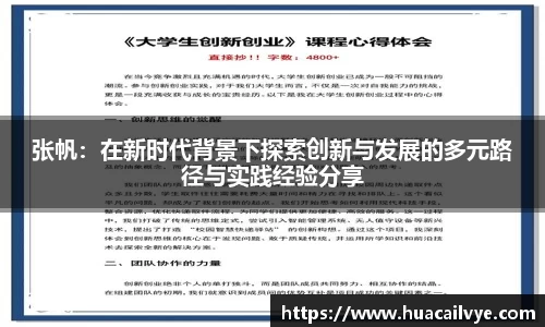 张帆：在新时代背景下探索创新与发展的多元路径与实践经验分享
